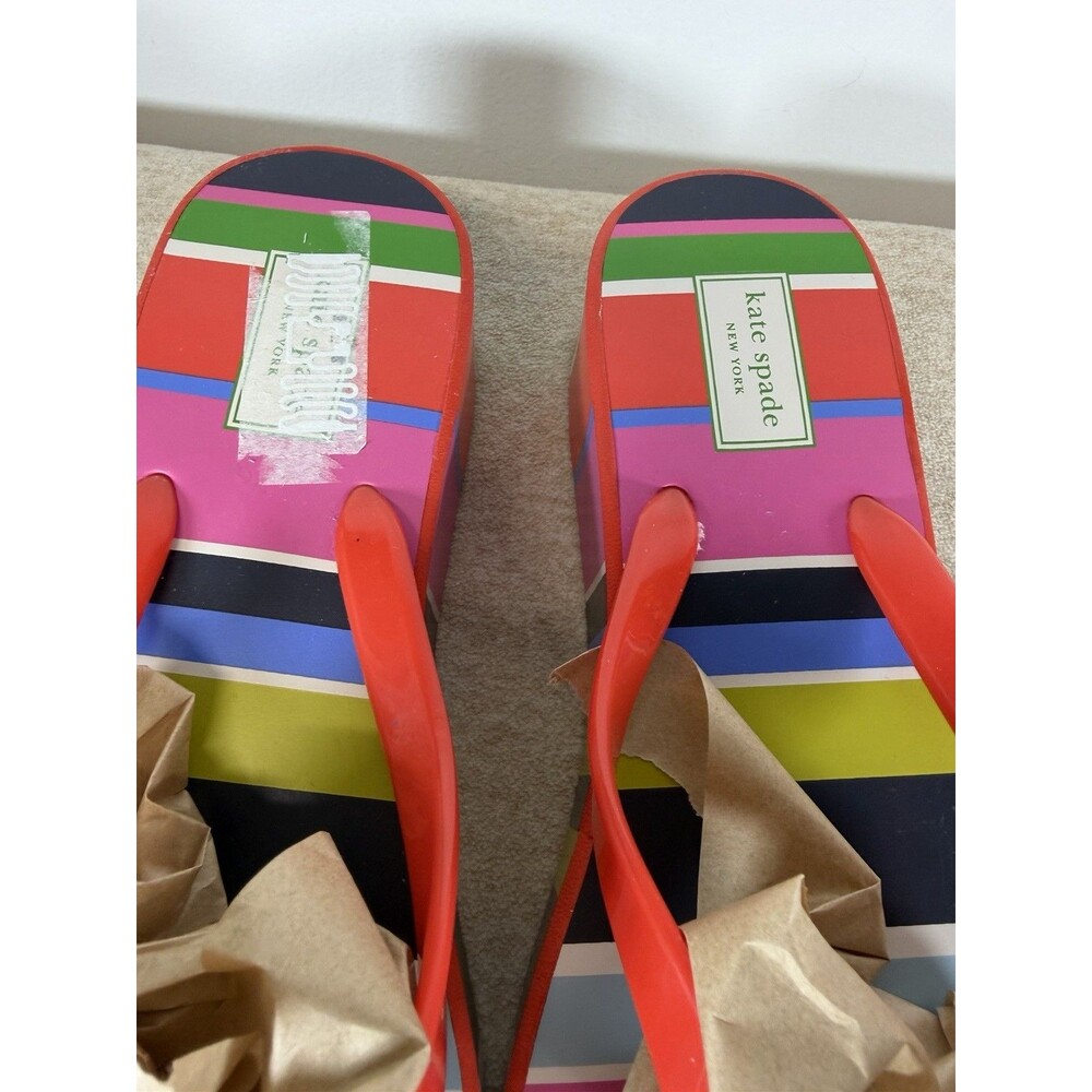 Kate Spade New York Rhett Wedge Sandals Rubber Thong Flip Flops 10 M Stripes - Picture 7 of 13